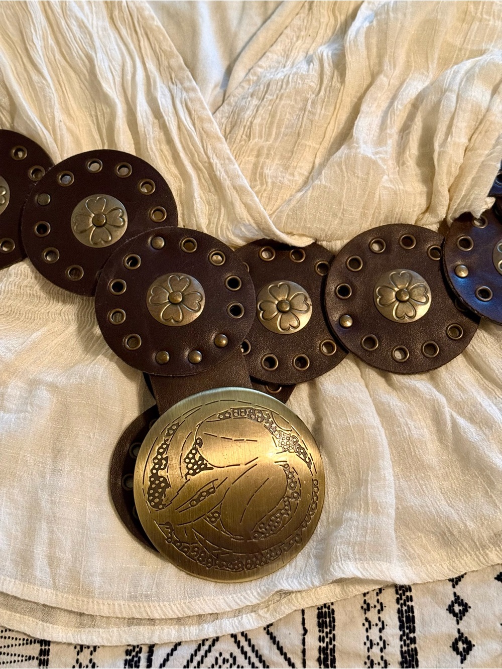 Brown Boho Western Statement Belt with Brass Medallions